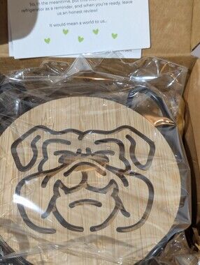 NIB Drink Coasters Bamboo Bulldog Face Laser Cut-6